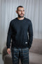 Men Winter Pajama Set Black T-shirt + Black x Gray Checkered pants